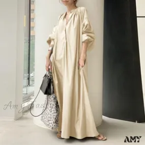 Amy Fashion - Casual Lantern Sleeve Maxi Sundress