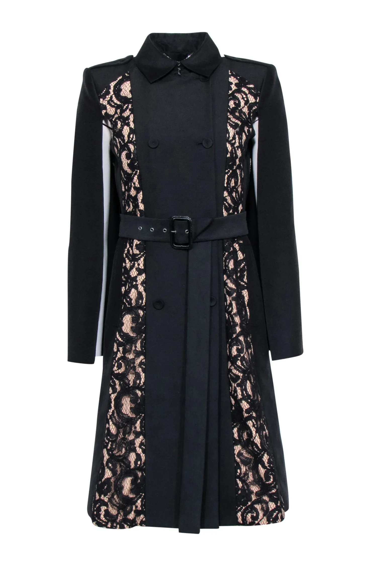 BCBG Max Azria - Black & Tan Floral Lace Cape Jacket Sz XS