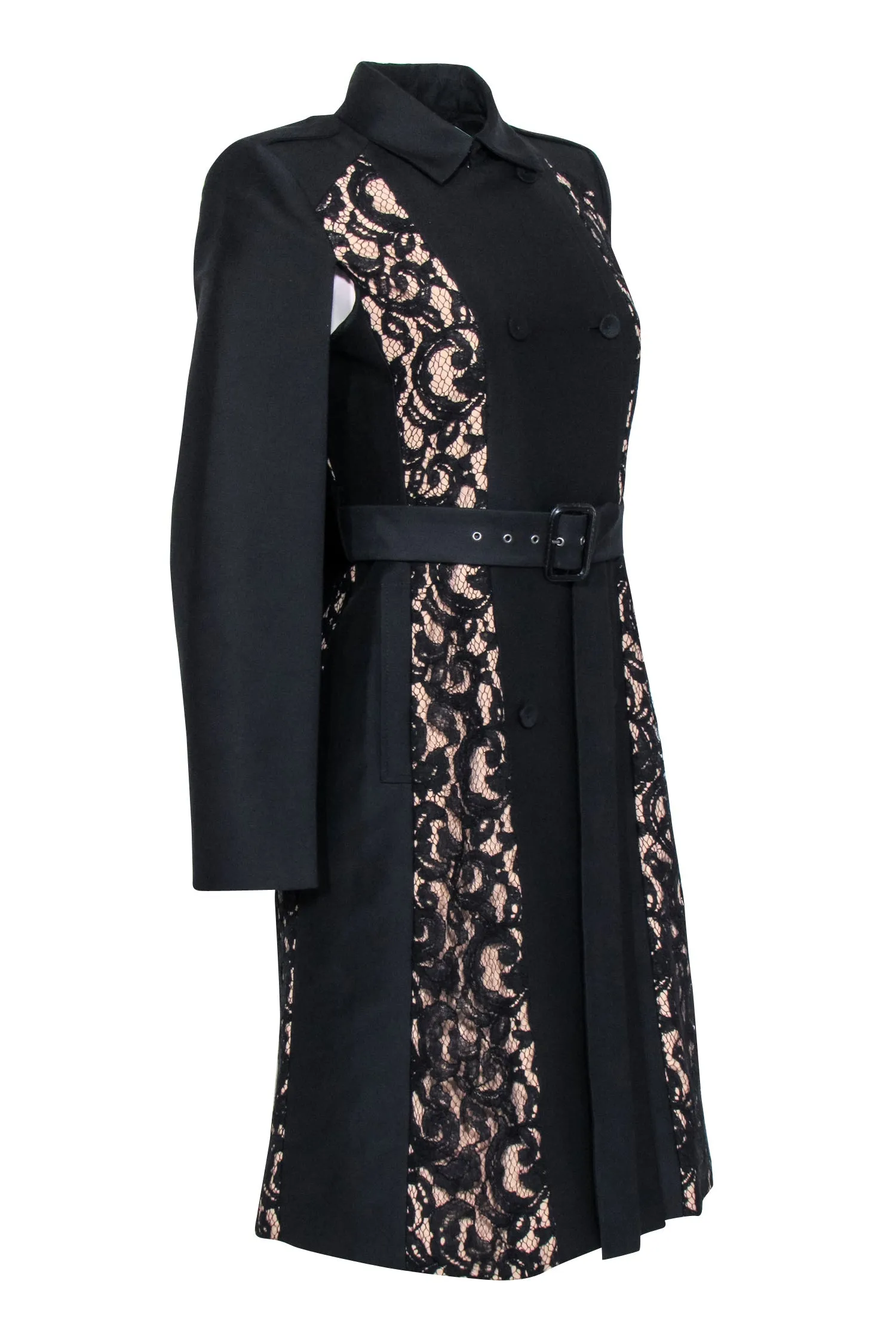 BCBG Max Azria - Black & Tan Floral Lace Cape Jacket Sz XS