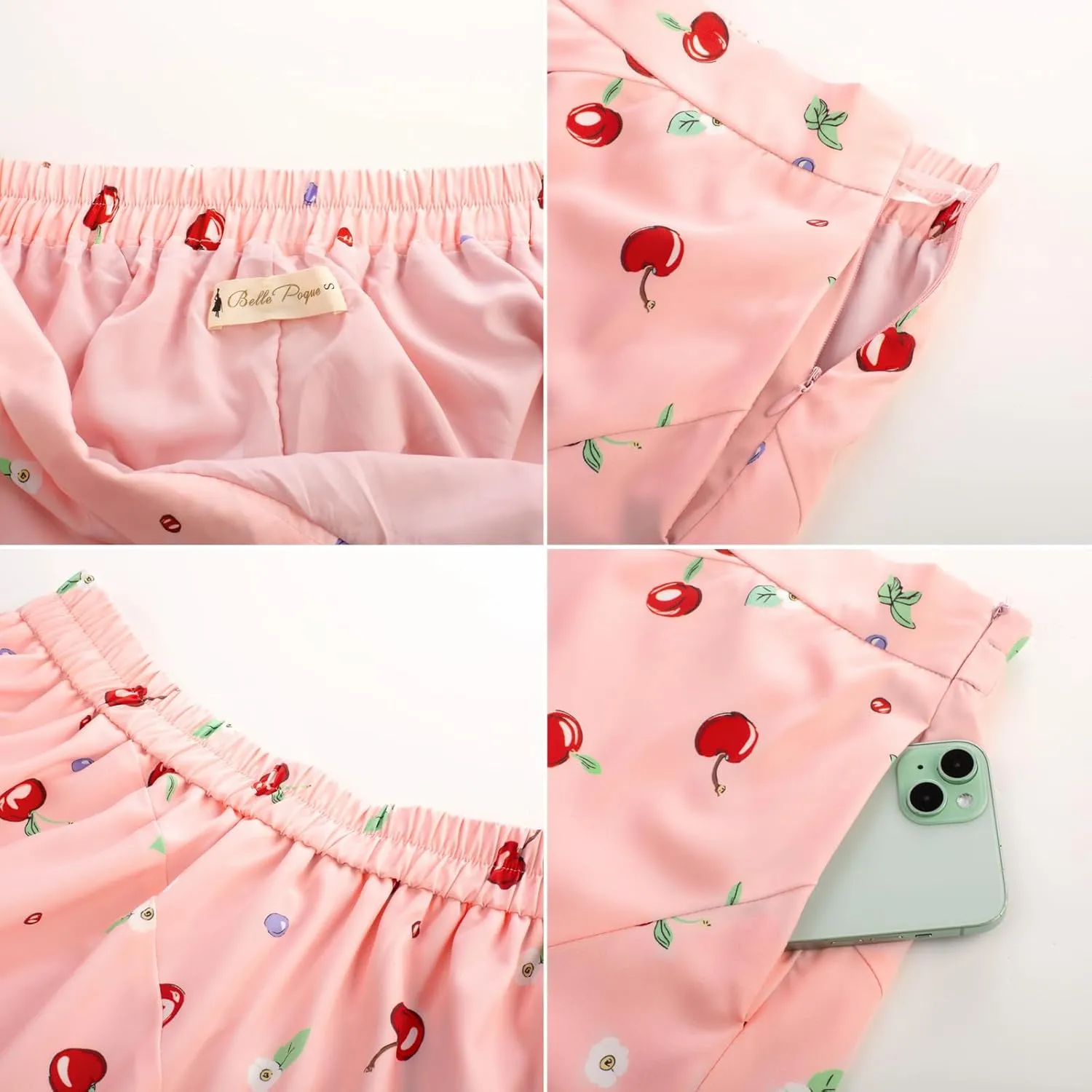 Belle Poque Women Floral Midi Skirt Flowy Skirt Boho Skirt High Waisted Skirt with Pockets