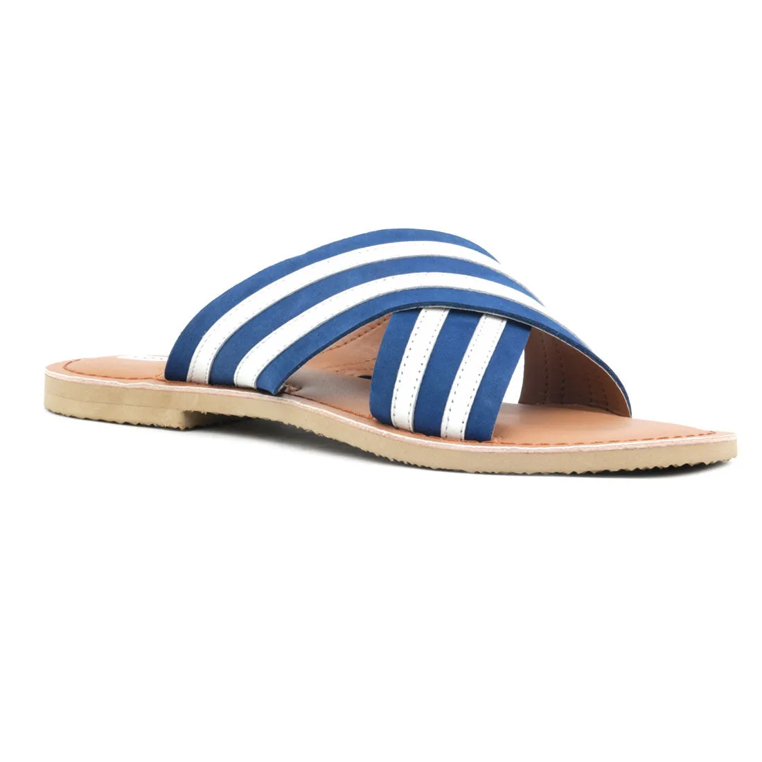 Blue & White Striped Slip-on Flat Sandal