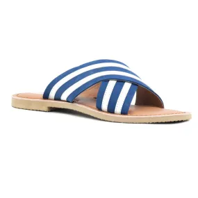 Blue & White Striped Slip-on Flat Sandal