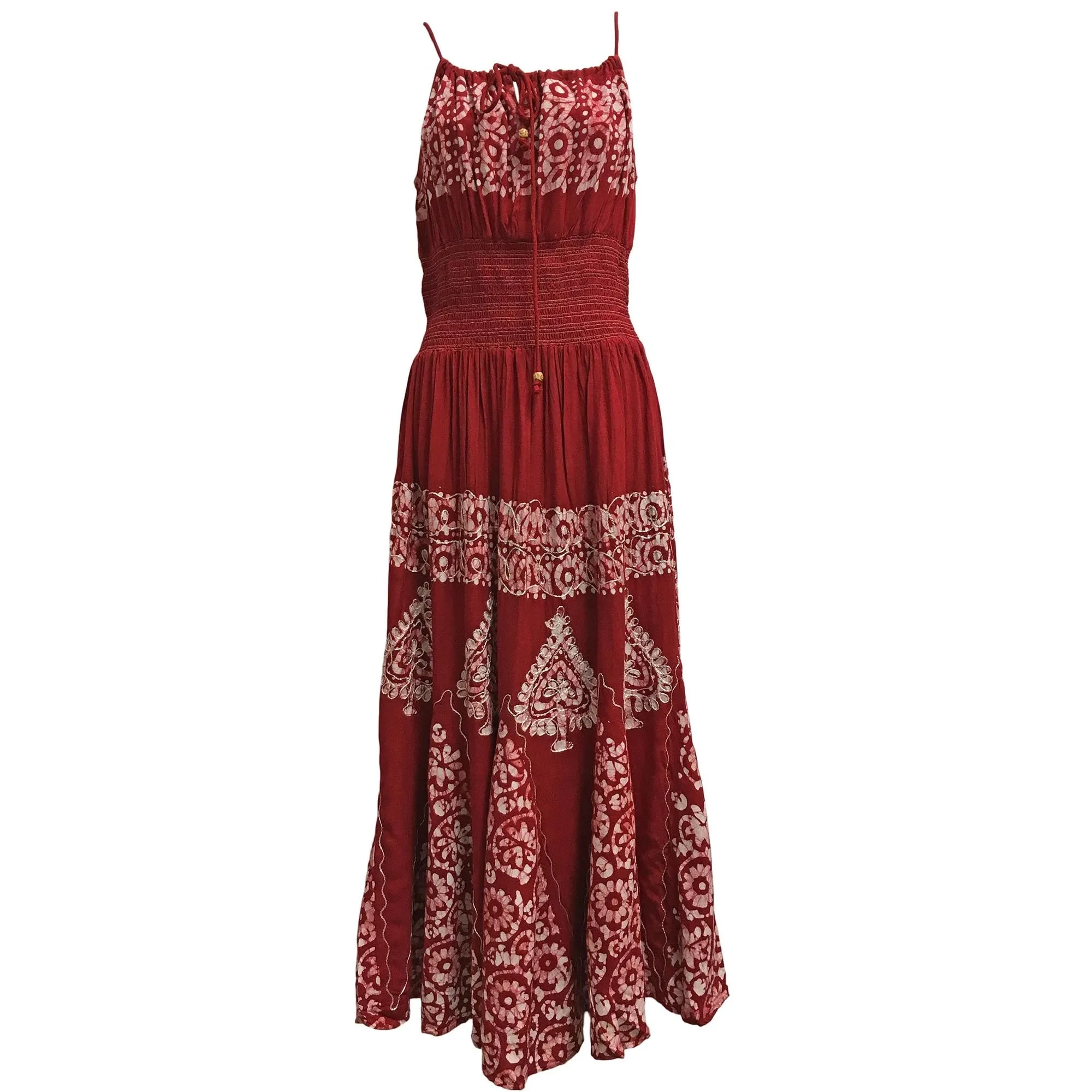 Bohemian Spaghetti Strap Embroidered Smocked Waist Long Summer Dress Nitu2