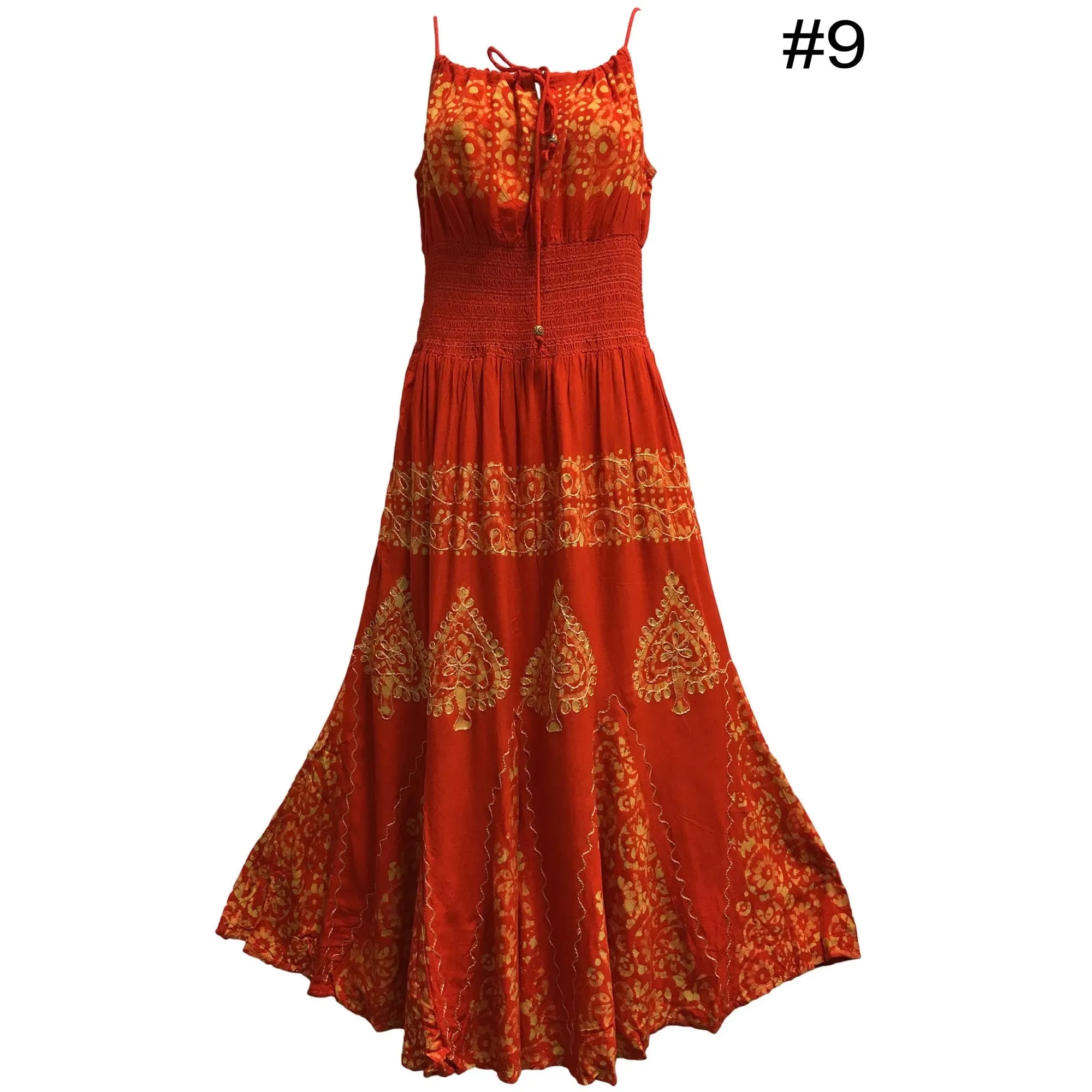 Bohemian Spaghetti Strap Embroidered Smocked Waist Long Summer Dress Nitu2