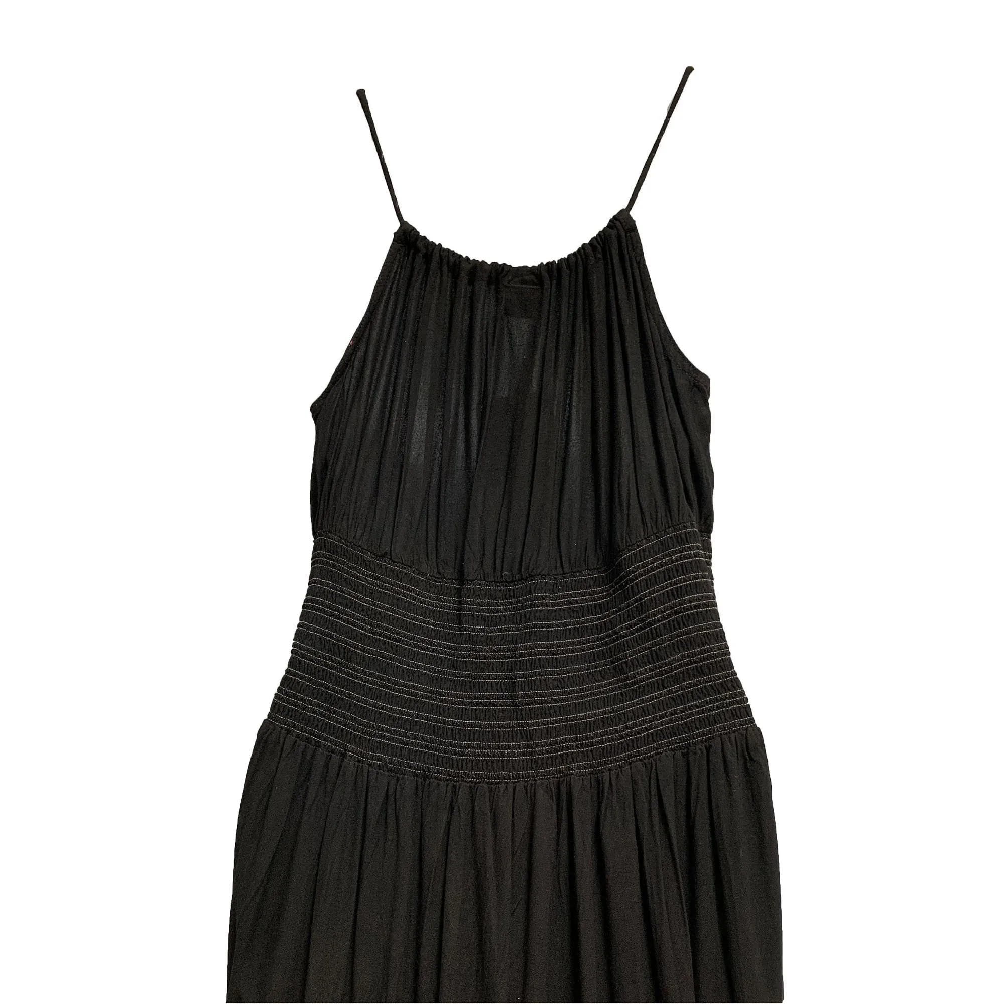 Bohemian Spaghetti Strap Embroidered Smocked Waist Long Summer Dress Nitu2