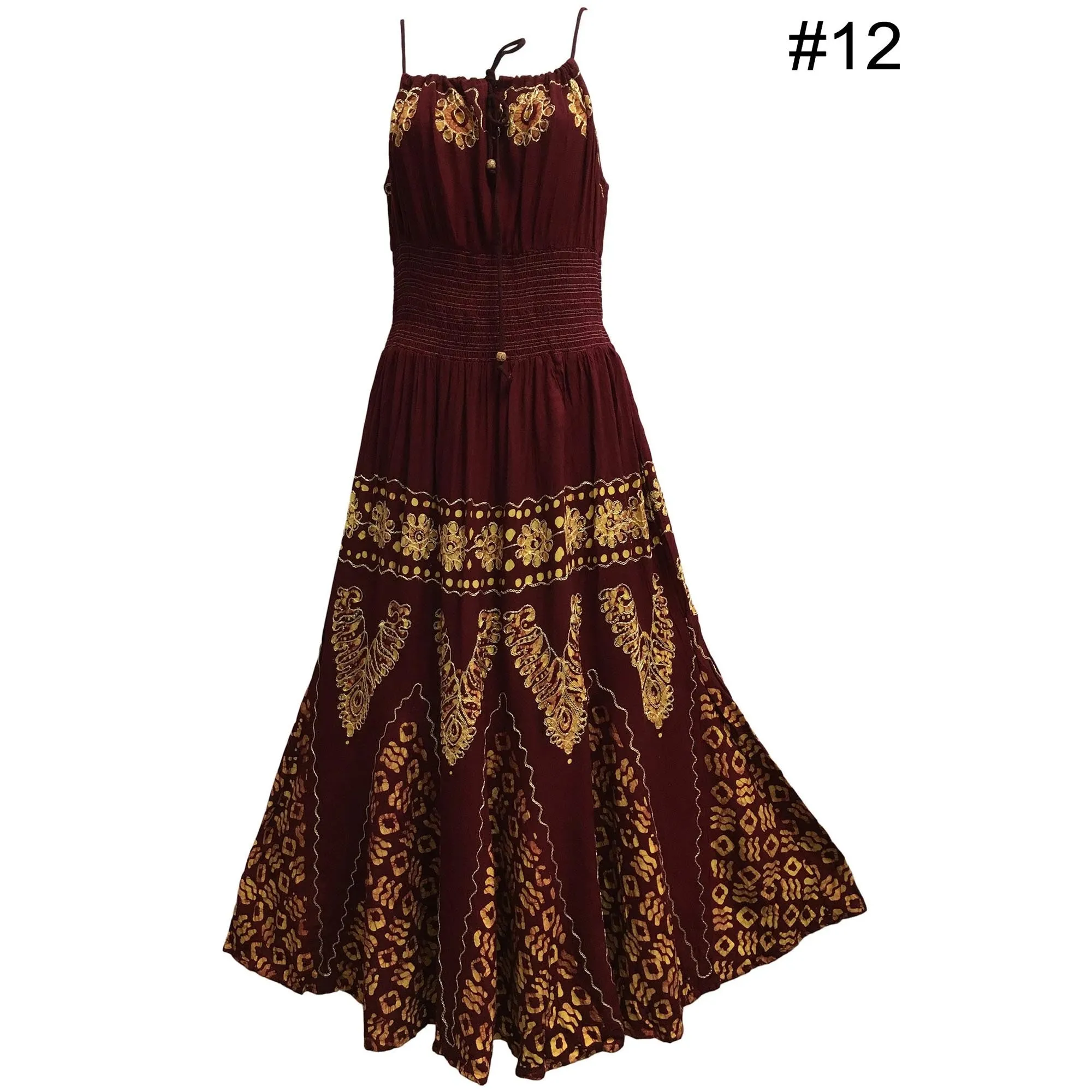Bohemian Spaghetti Strap Embroidered Smocked Waist Long Summer Dress Nitu2