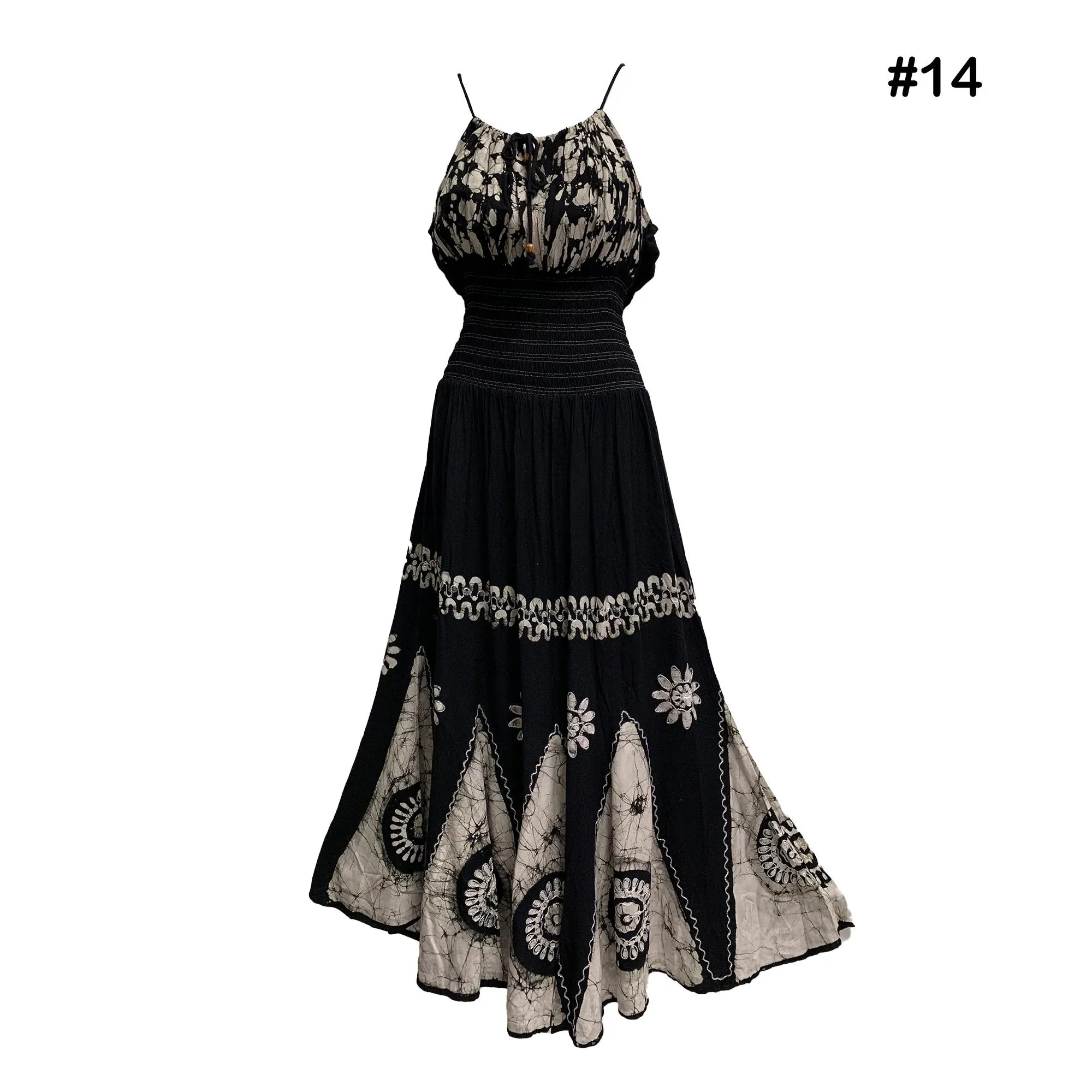 Bohemian Spaghetti Strap Embroidered Smocked Waist Long Summer Dress Nitu2