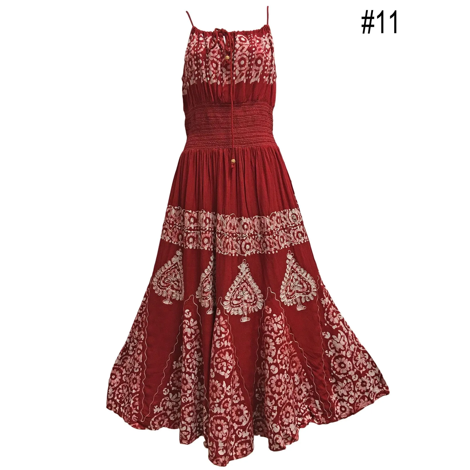 Bohemian Spaghetti Strap Embroidered Smocked Waist Long Summer Dress Nitu2