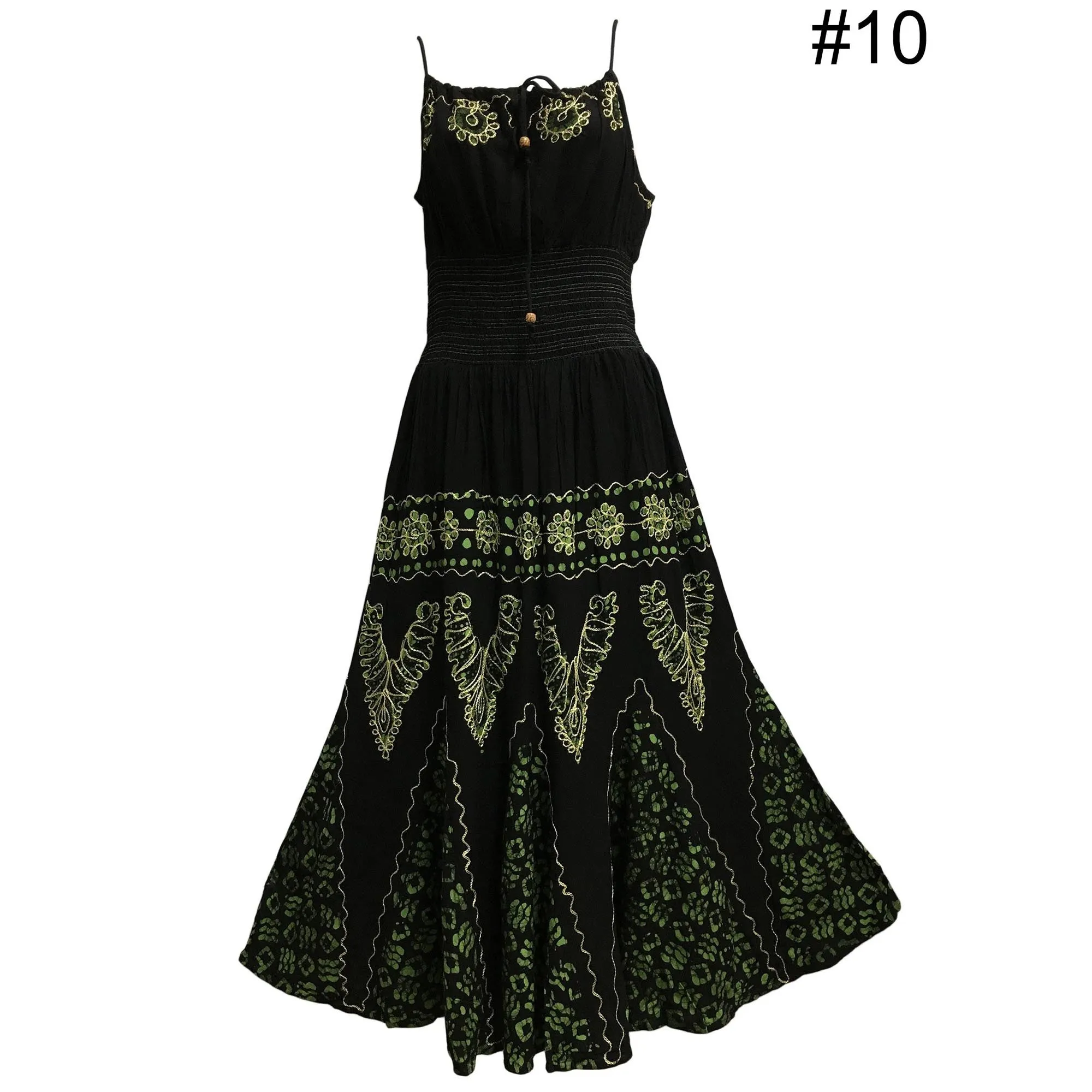 Bohemian Spaghetti Strap Embroidered Smocked Waist Long Summer Dress Nitu2