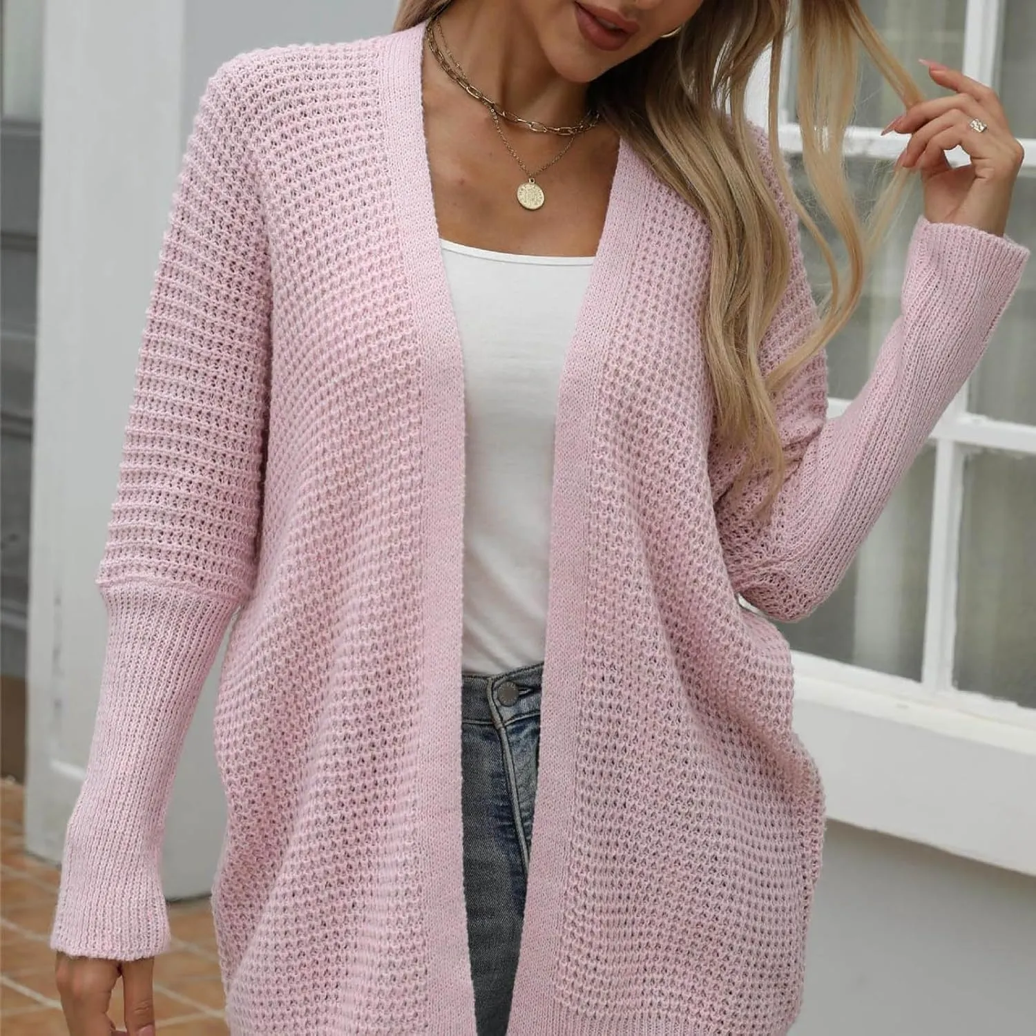 Cardigan for Women 2024, Long Sleeve Open Front Cardigans Chunky Knit Draped Sweaters Outwear Light Soft Knitted Jacket