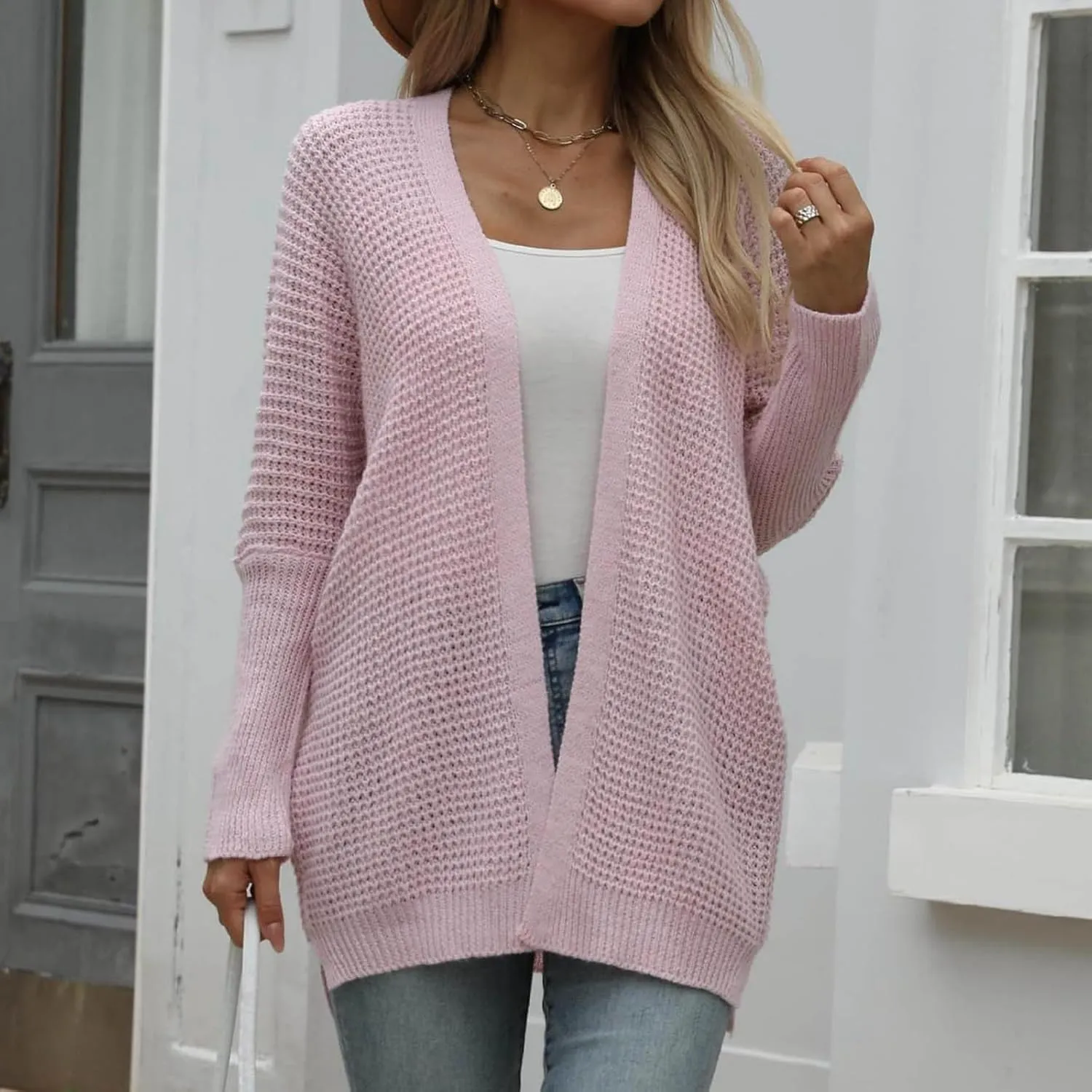 Cardigan for Women 2024, Long Sleeve Open Front Cardigans Chunky Knit Draped Sweaters Outwear Light Soft Knitted Jacket