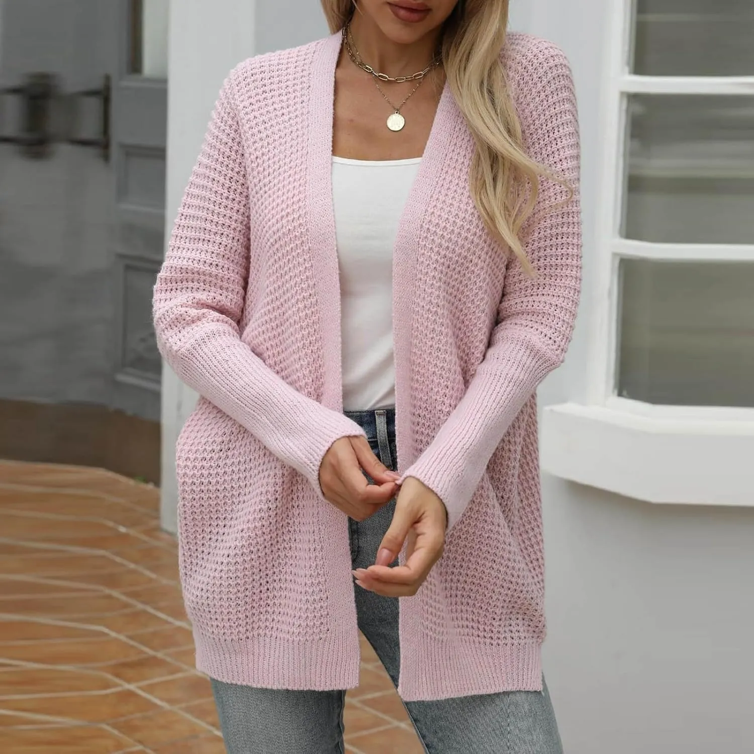 Cardigan for Women 2024, Long Sleeve Open Front Cardigans Chunky Knit Draped Sweaters Outwear Light Soft Knitted Jacket