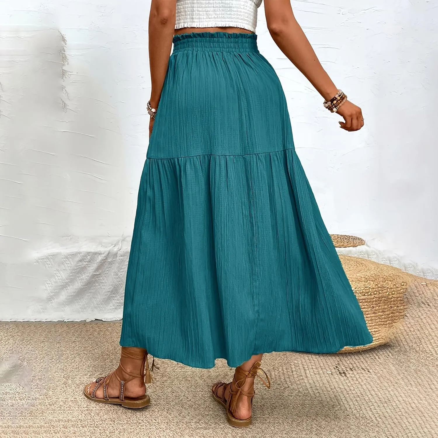 Casual Skirts for Women Side Slit Midi Summer Vacation Skirt Womens Solid High Waist Going Out Skirts Comfortable