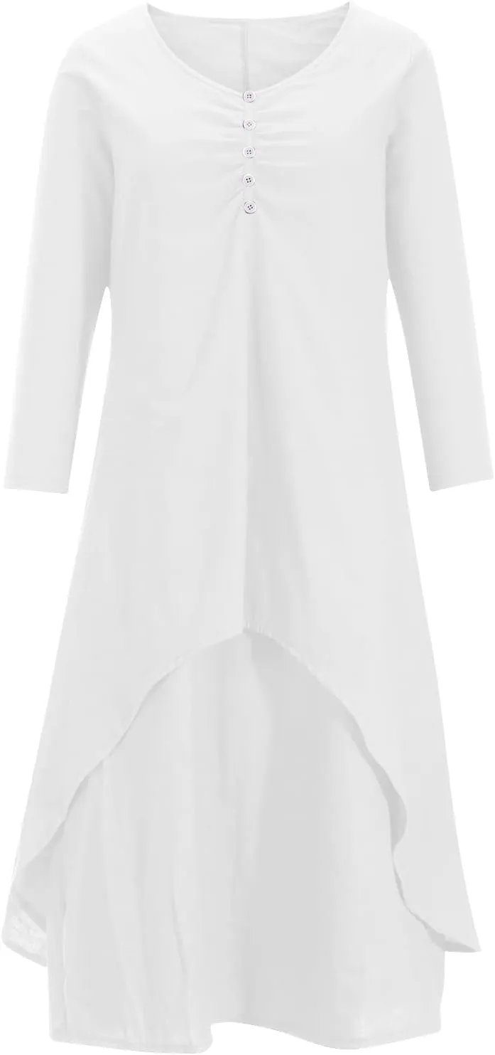 Ceboyel Women Irregular Hem Maxi Dress Cotton Linen Long Summer Dress Solid Color Boho Flowy Dress Beach Clothing 2023