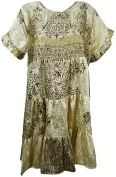 Champagne On Ice Boho Dress, Recycle Silk Dress, Summer Dress, Shift Dresses M