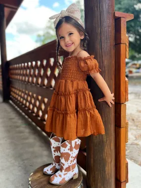 Cottage Dream Brown Off Shoulder Sundress