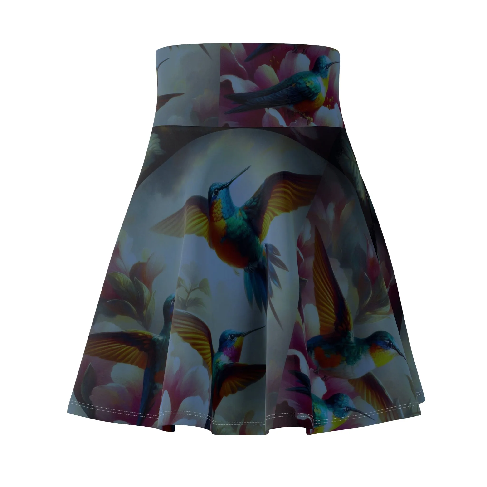 Deep Multicolor Hummingbirds Women's Skater Skirt - Nature-Inspired Fashion