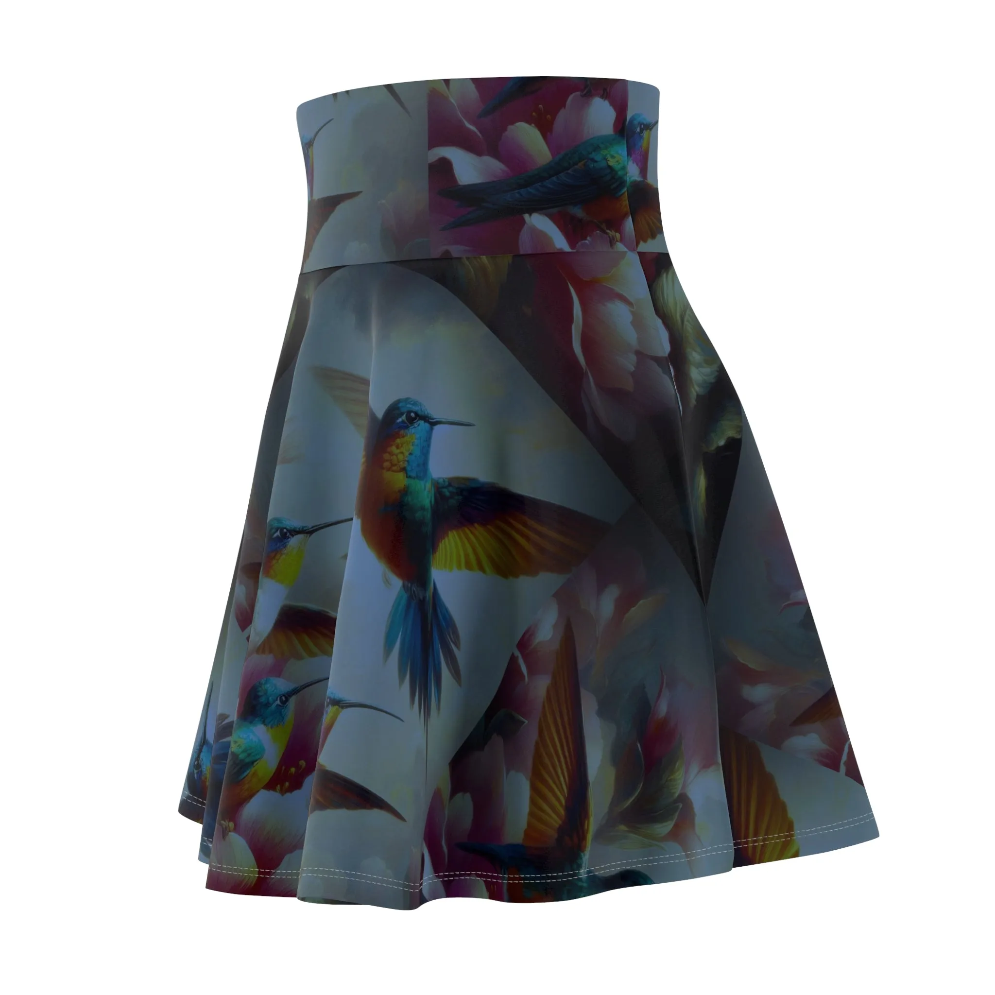 Deep Multicolor Hummingbirds Women's Skater Skirt - Nature-Inspired Fashion