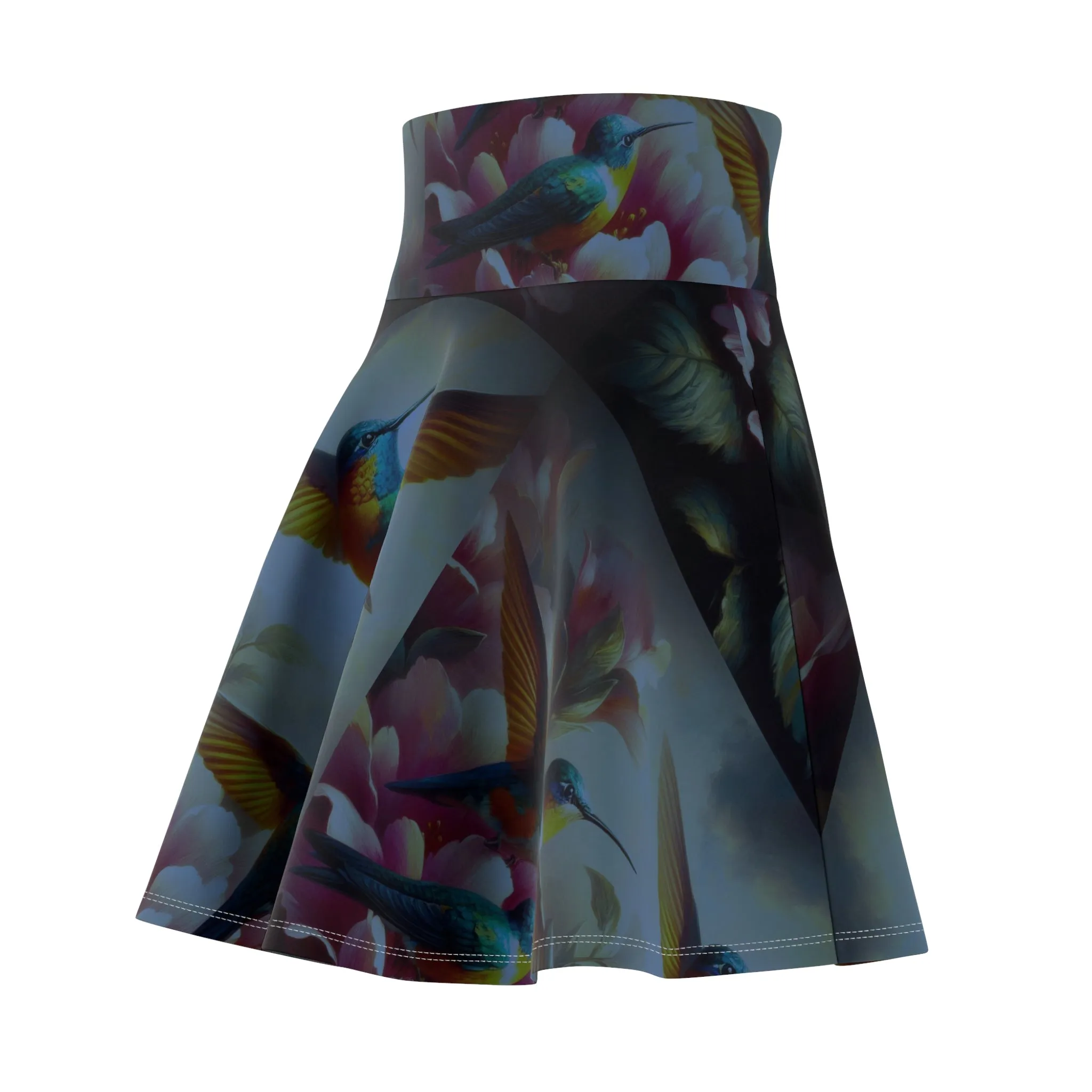Deep Multicolor Hummingbirds Women's Skater Skirt - Nature-Inspired Fashion