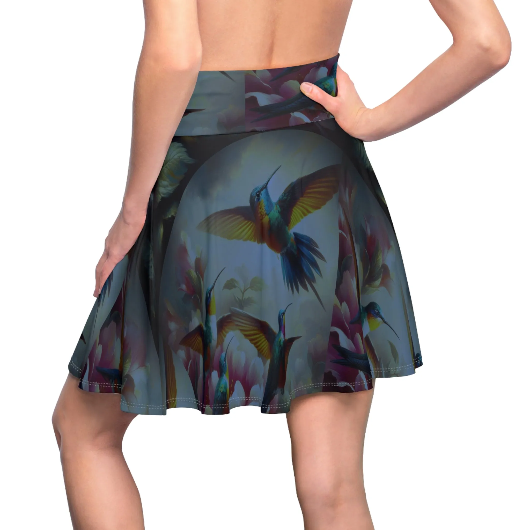 Deep Multicolor Hummingbirds Women's Skater Skirt - Nature-Inspired Fashion