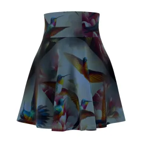 Deep Multicolor Hummingbirds Women's Skater Skirt - Nature-Inspired Fashion