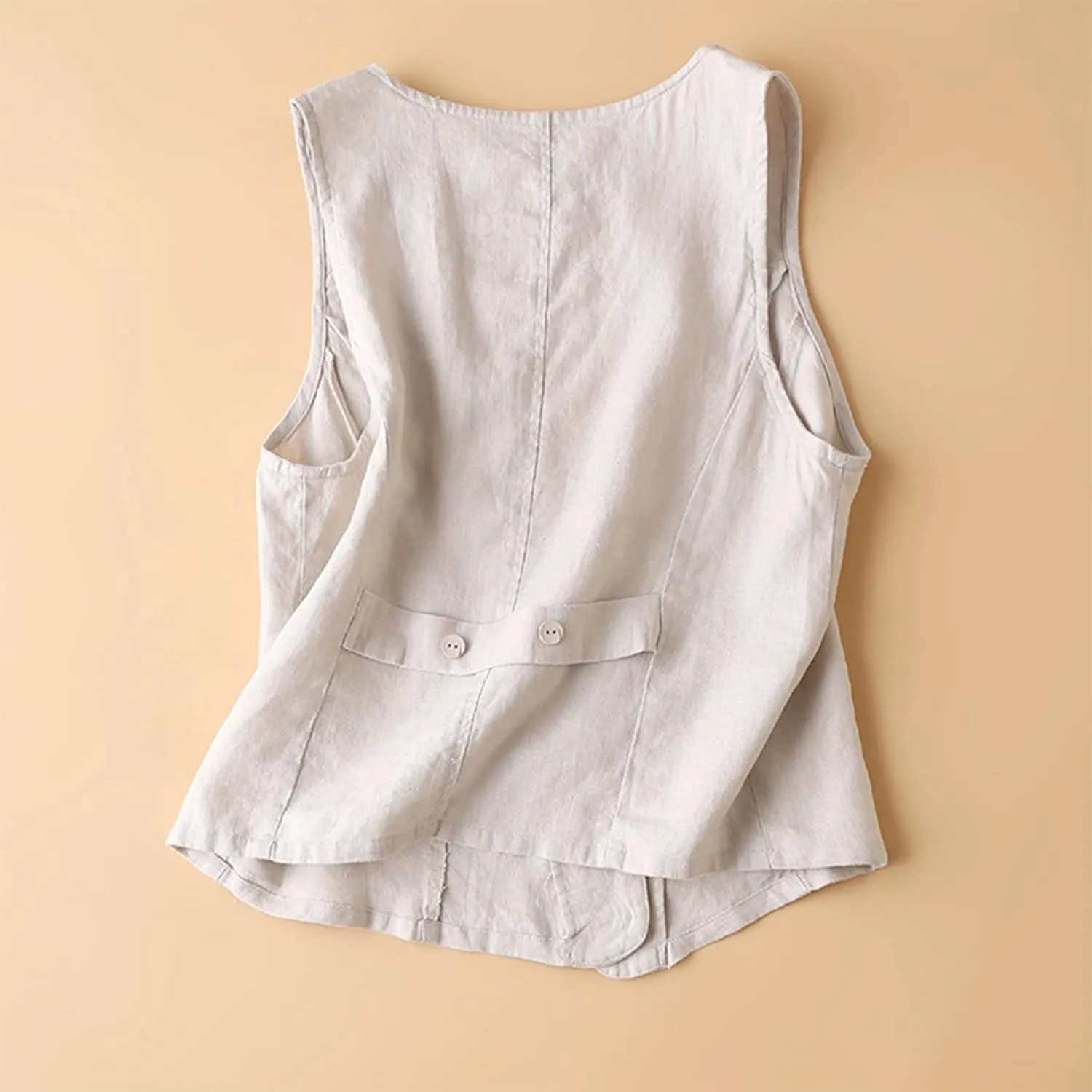 Dongfeng Women's Cotton Linen Sleeveless Vest Casual V Neck Button Down Blazer Waistcoat Jackets
