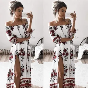 FashionSierra - Women Ladies Clothing Dress Chiffon Floral Long Sleeve Party Flower Casual Long Maxi Dresses Women Summer Sundress