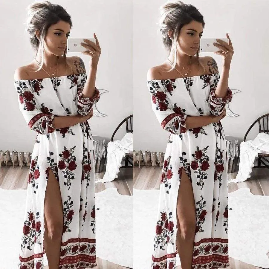 FashionSierra - Women Ladies Clothing Dress Chiffon Floral Long Sleeve Party Flower Casual Long Maxi Dresses Women Summer Sundress