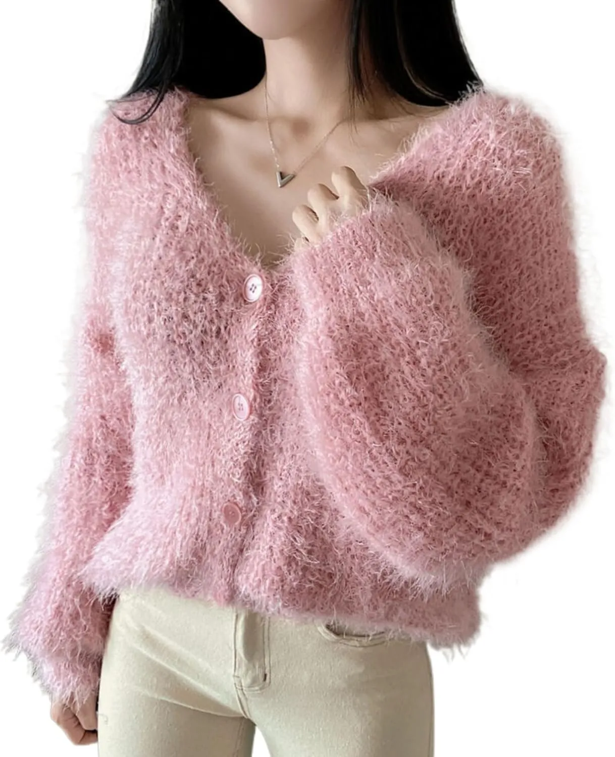 Fuzzy Mohair Cropped Cardigan Women Coquette Soft Warm Cardigan Trendy Fall Open Front Cardigan Sweaters