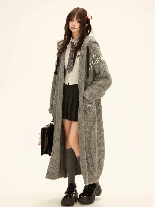 Gray Long Hooded Cardigan