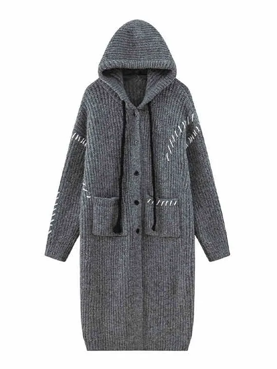 Gray Long Hooded Cardigan