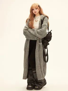 Gray Long Hooded Cardigan