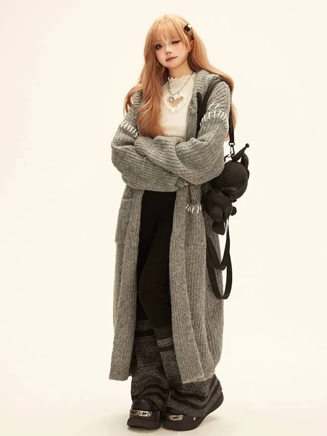 Gray Long Hooded Cardigan