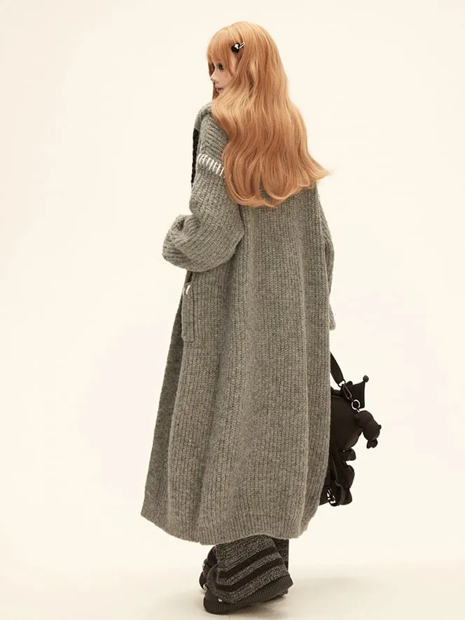 Gray Long Hooded Cardigan