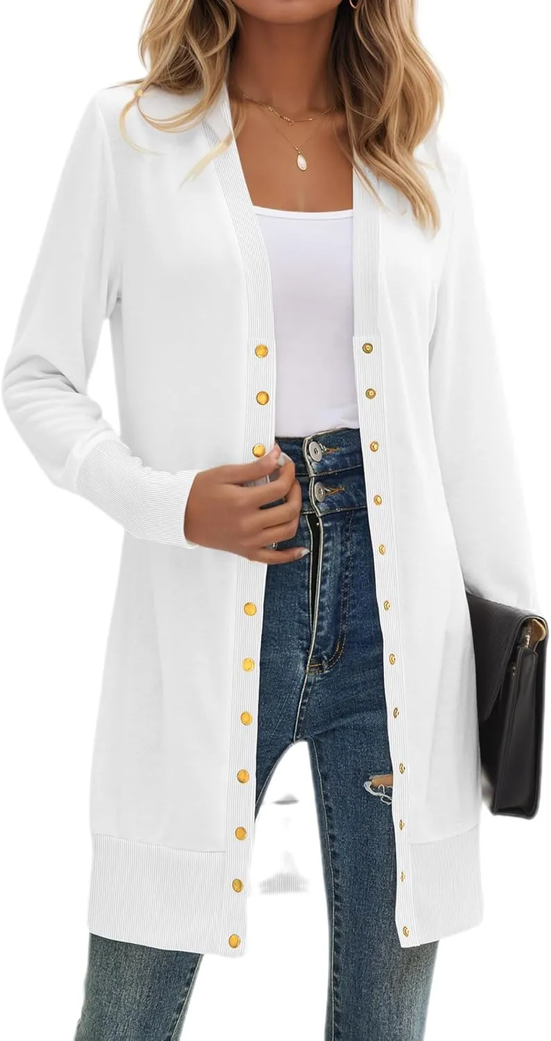 Halife Womens Long Sleeve Cardigans Lightweight Ribbed Neckline Soft Knit Cardigan Sweater with Buttons