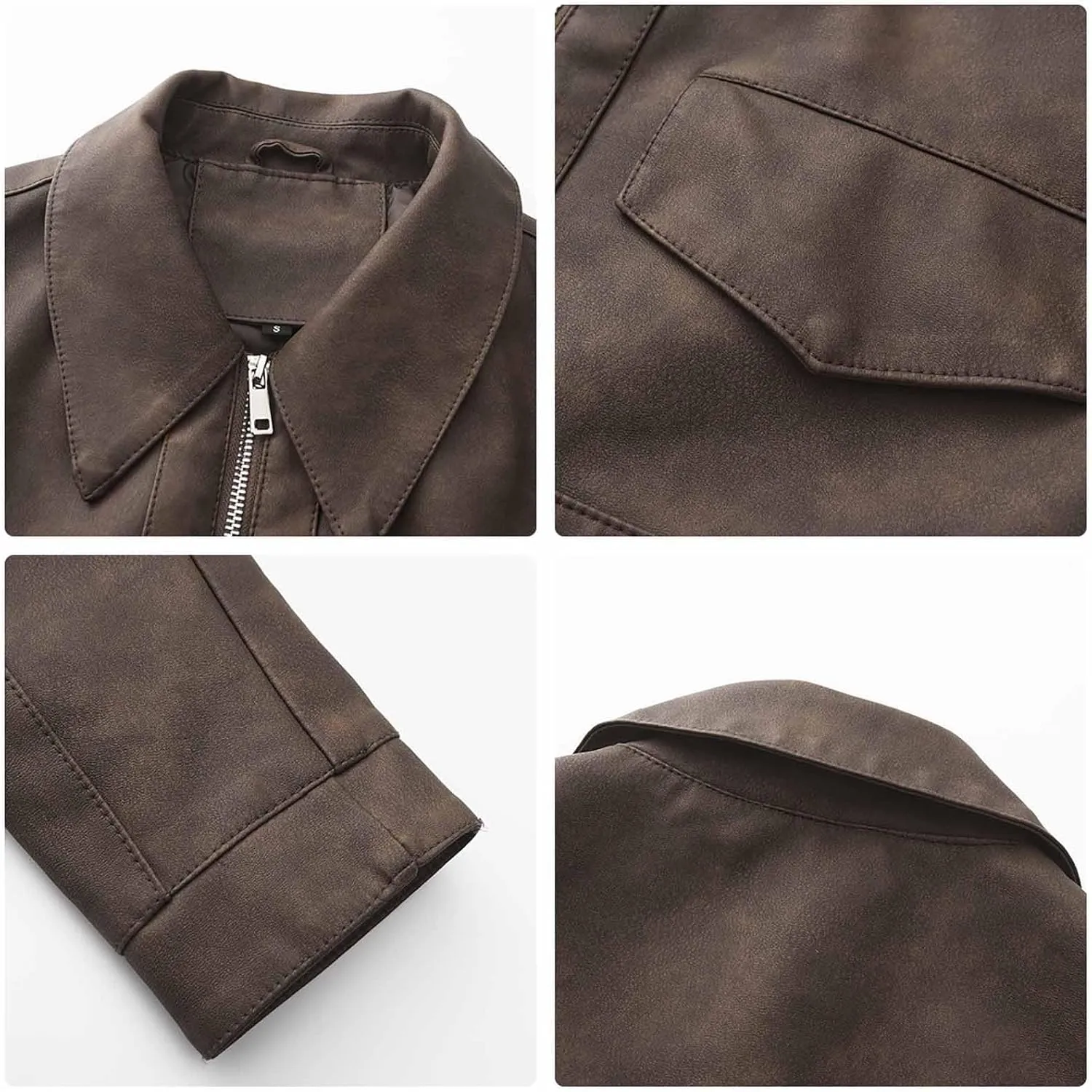 HGps8w Women's Cropped Faux Leather Jacket, Chic Lapel Zipper Up Casual PU Moto Bike Coat Outwear with Pockets