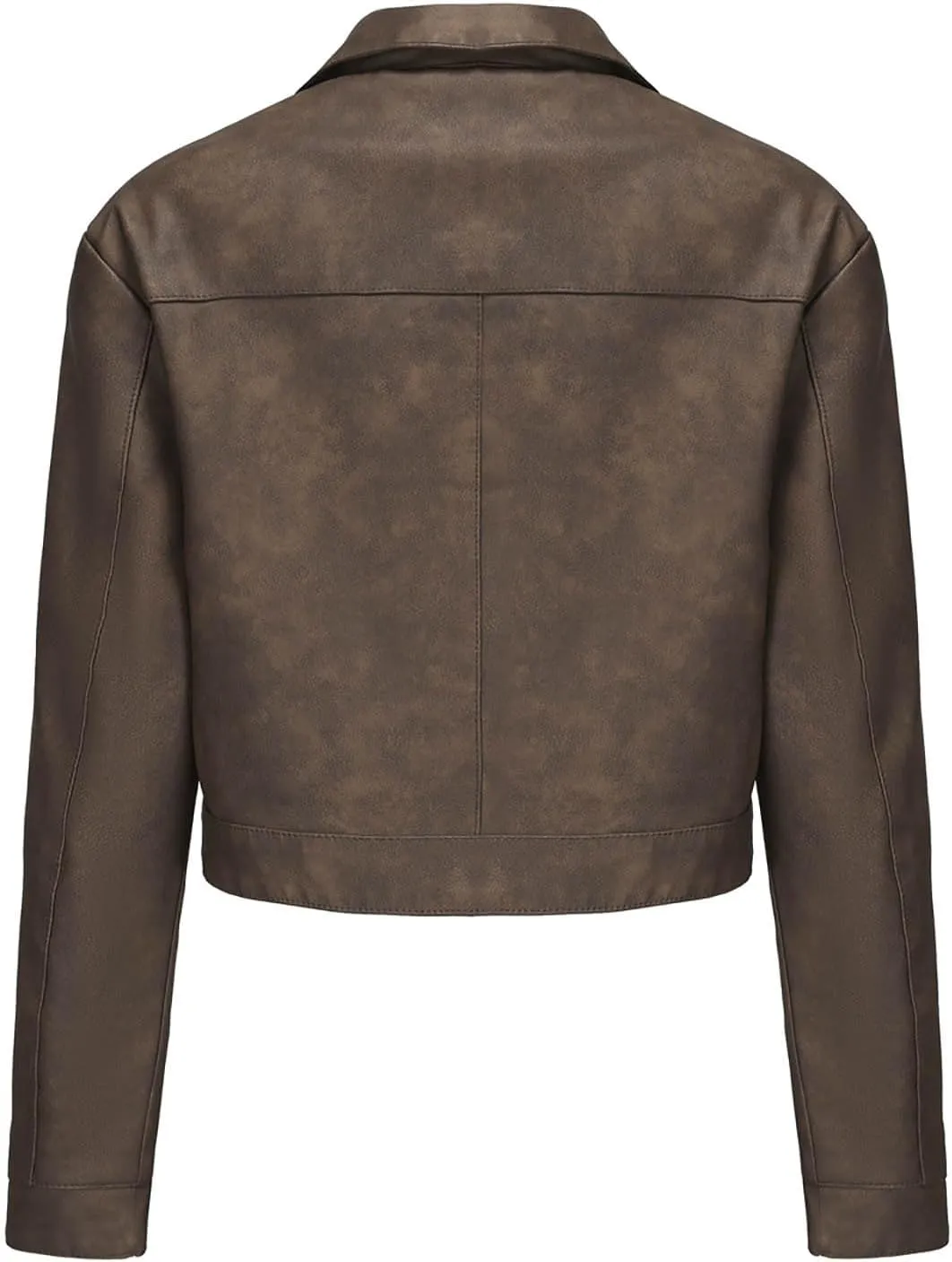 HGps8w Women's Cropped Faux Leather Jacket, Chic Lapel Zipper Up Casual PU Moto Bike Coat Outwear with Pockets