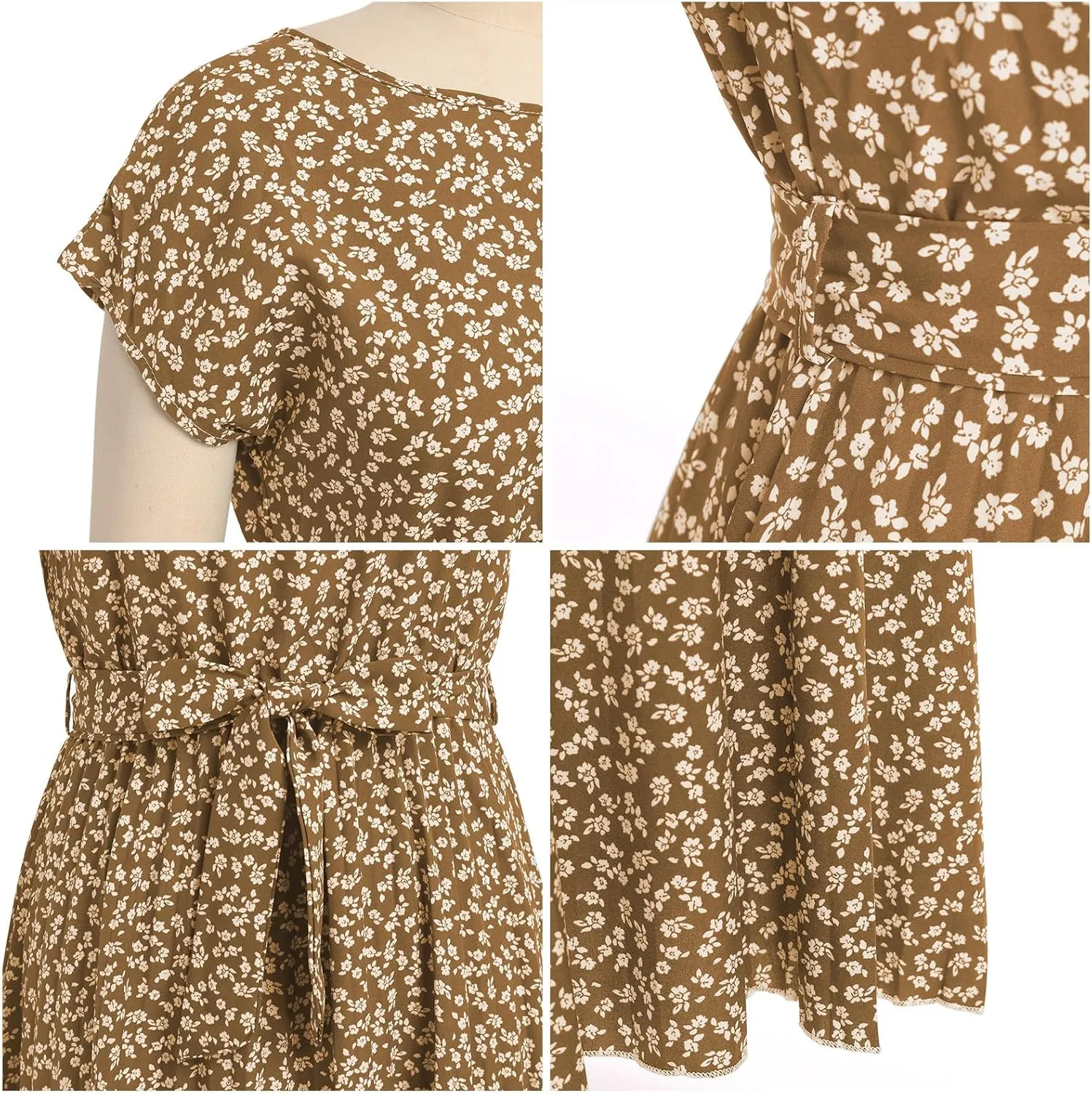 IDOPIP Women Floral Pleated Dress Summer Casual A-Line Flowy Midi Dress Formal Wedding Guest Dress 2024 Trendy Swing Dres