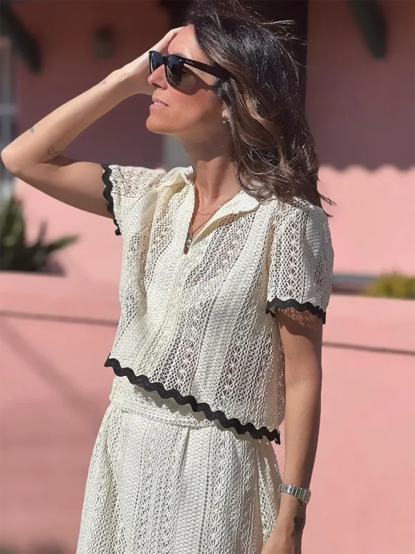 Jasmine New Women's Comfortable Casual Shirt Collar Lace Long Skirt Suit