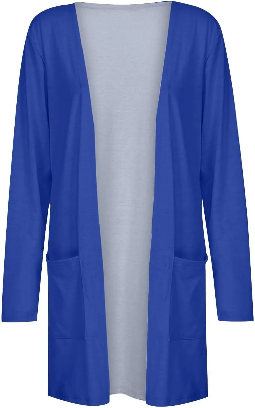 Long Sleeve Cardigan for Women Fall Open Front Kimono Sweatshrits with Pockets Soft Casual Losoe Outwear Shirts