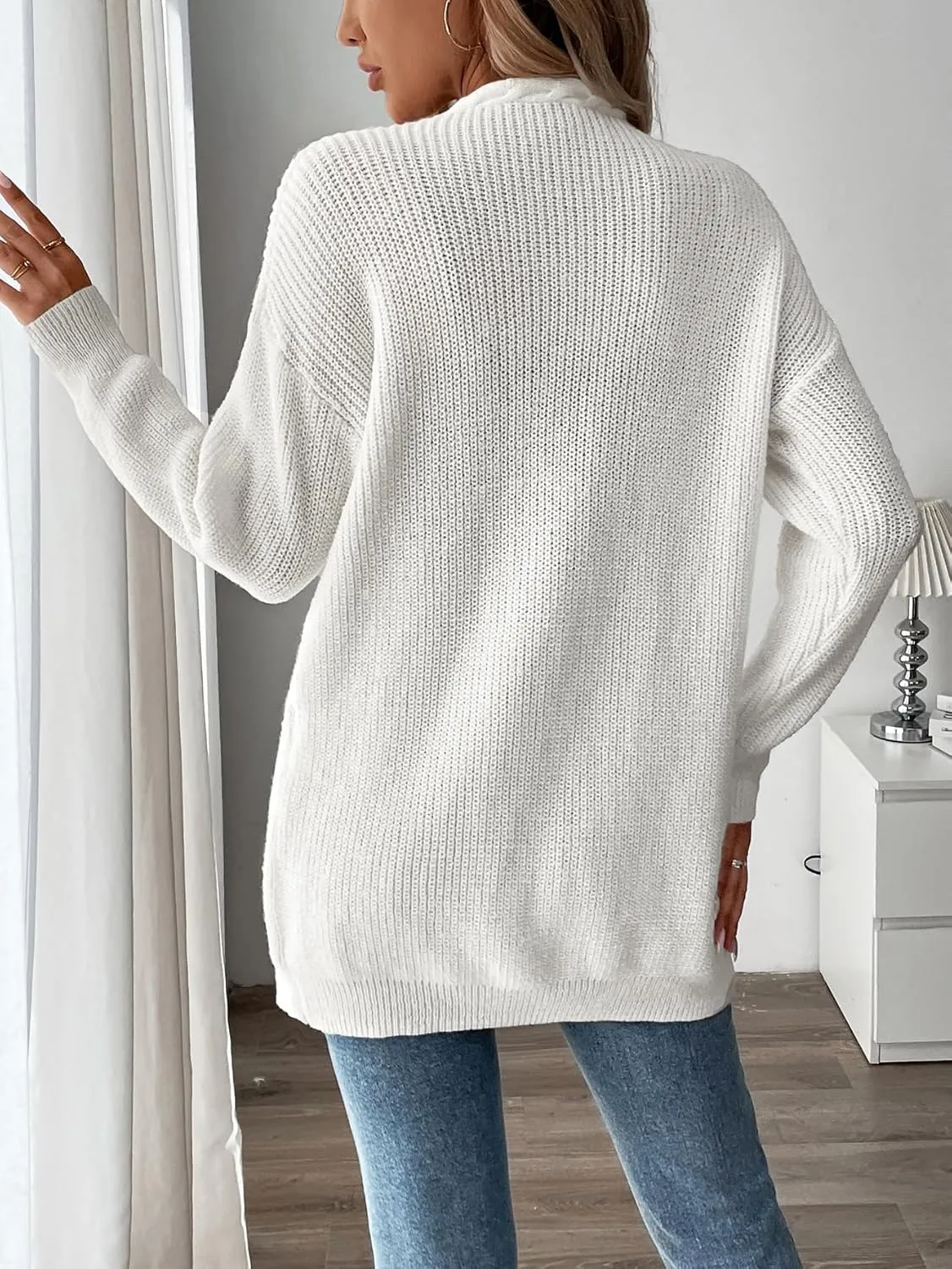 MakeMeChic Women's Cable Knit Open Front Long Sleeve Cardigan Knitwear Sweater Outerwear
