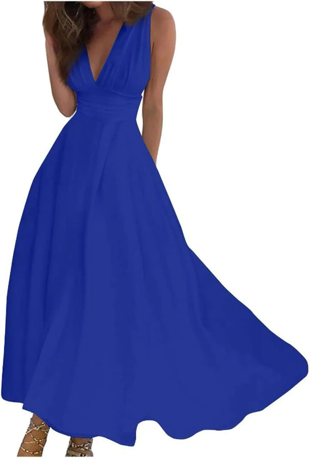 Maxi Dress for Women 2025 Summer Elegant Wrap V Neck Sleeveless Dresses Plus Size Casual Floral Boho Flowy Beach Sundresses