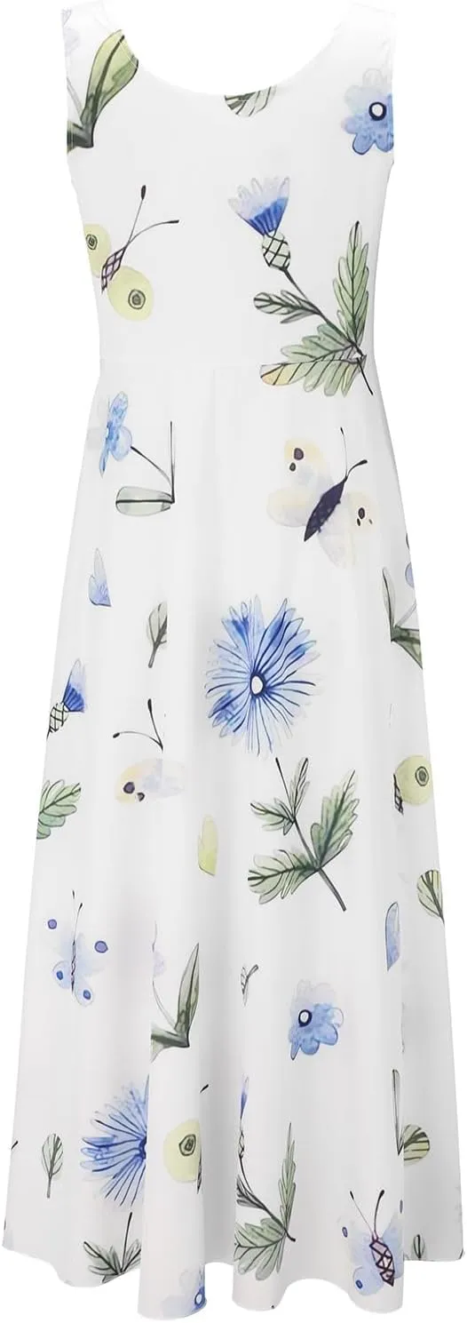 Maxi Dress for Women 2025 Summer Elegant Wrap V Neck Sleeveless Dresses Plus Size Casual Floral Boho Flowy Beach Sundresses