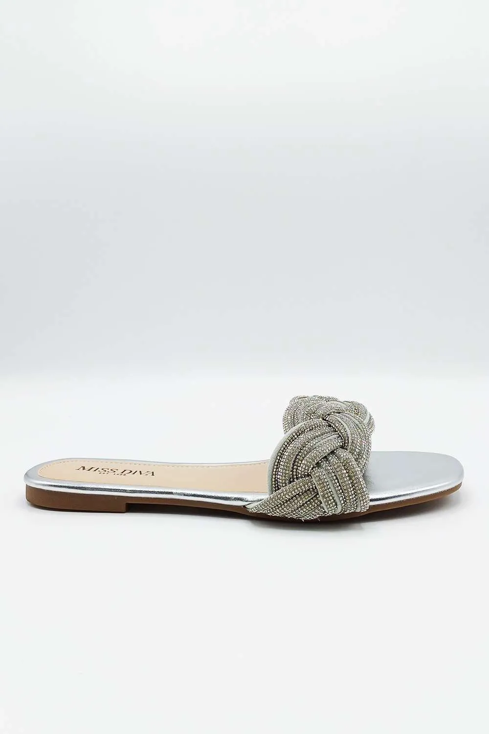 Muna Diamante Knot Band Flat Sliders in Silver