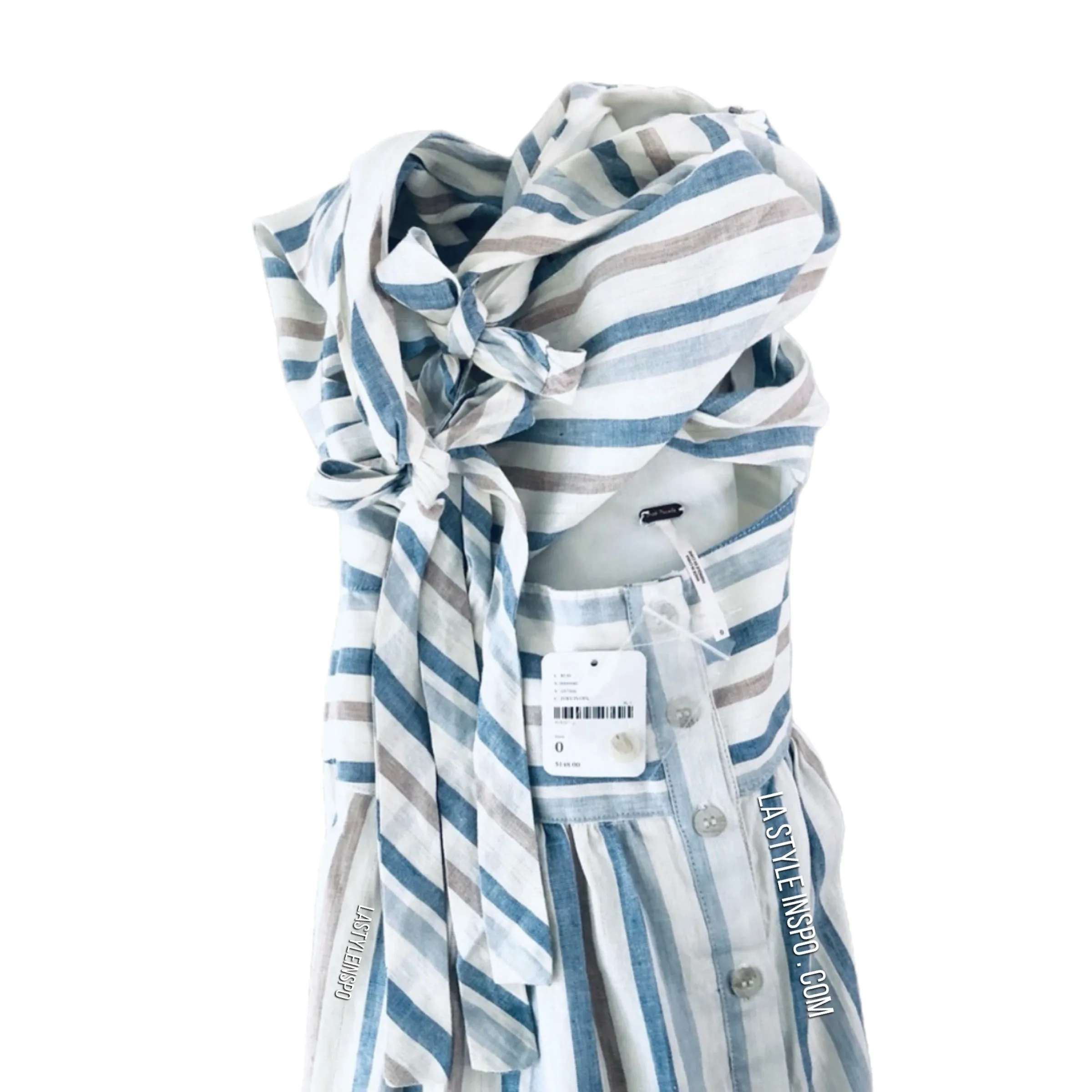 NEW Free People Maxi Dress Striped Cut Out Crop Ivory Light Blue Size 0