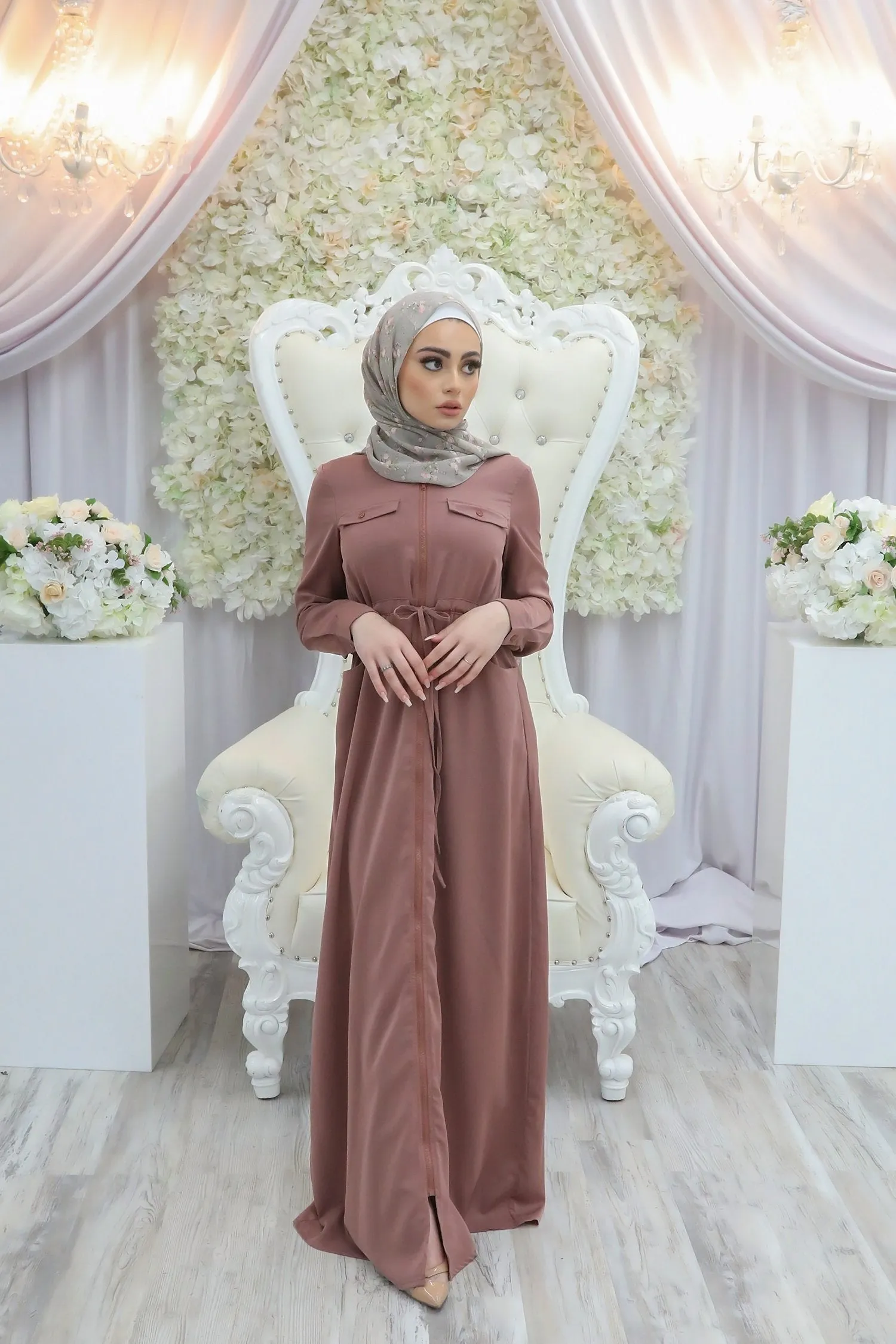 Nude Pink Deluxe Soft Zipper-Down Maxi Dress