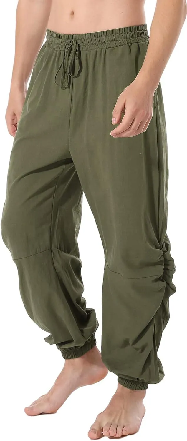 perdontoo Mens Casual Cotton Linen Pant Elastic Waist Drawstring Yoga Jogger Pants
