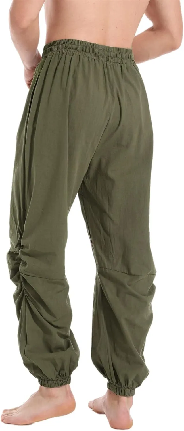 perdontoo Mens Casual Cotton Linen Pant Elastic Waist Drawstring Yoga Jogger Pants