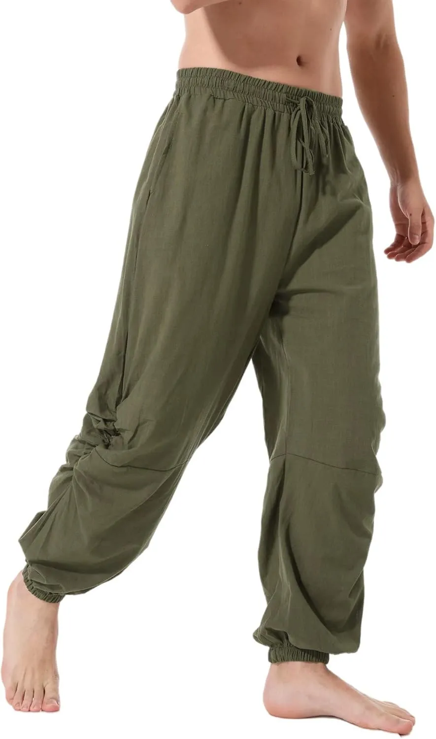 perdontoo Mens Casual Cotton Linen Pant Elastic Waist Drawstring Yoga Jogger Pants