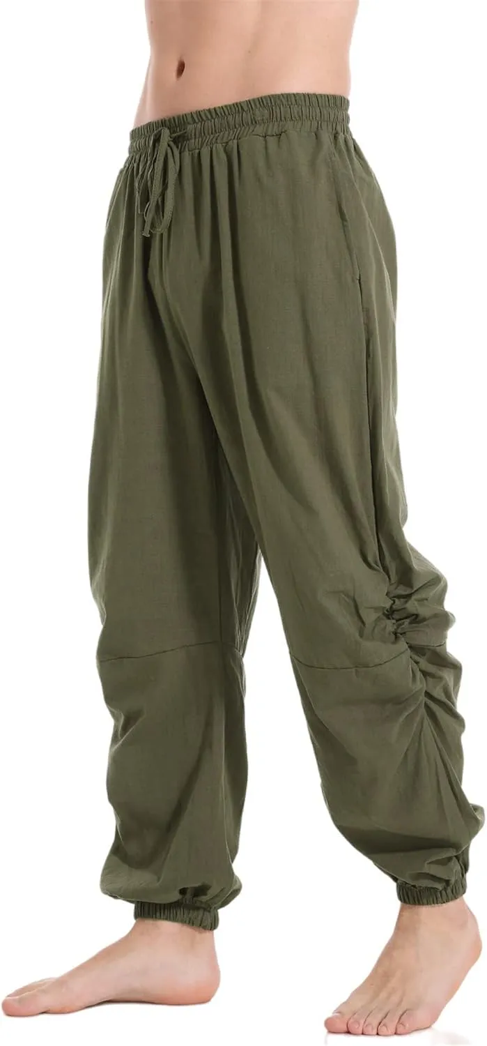 perdontoo Mens Casual Cotton Linen Pant Elastic Waist Drawstring Yoga Jogger Pants